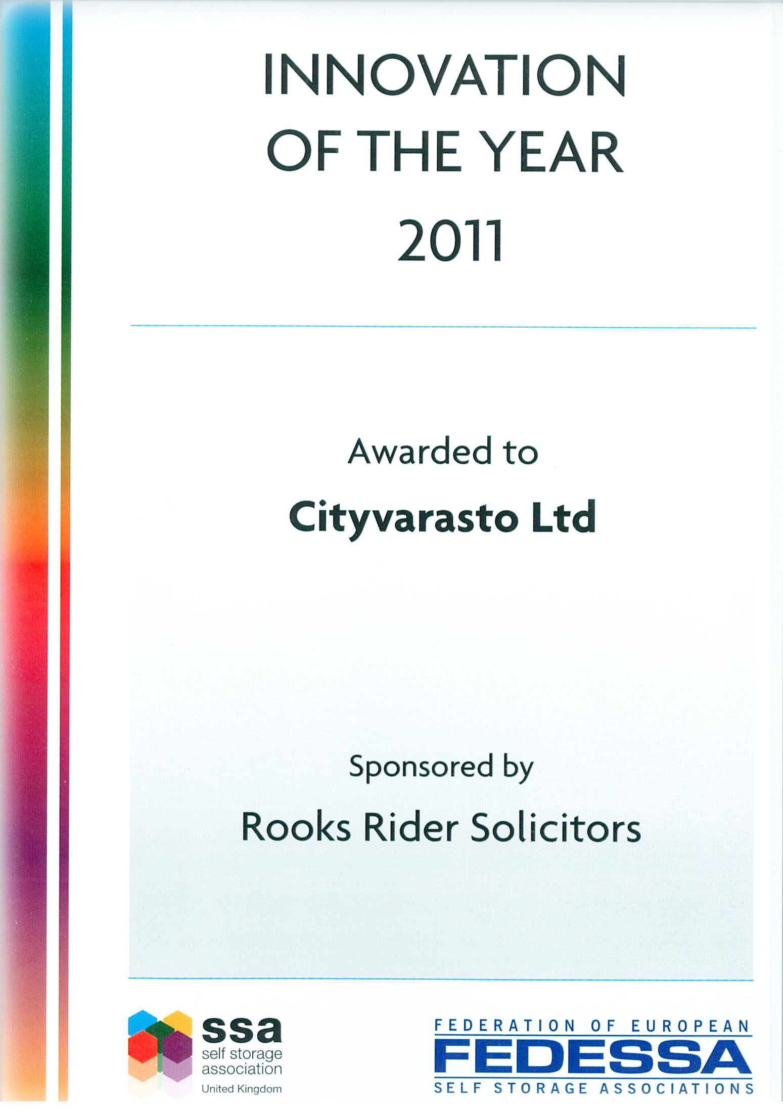 Cityvarastolle pienvarastoalan vuoden 2011 innovaatiopalkinto